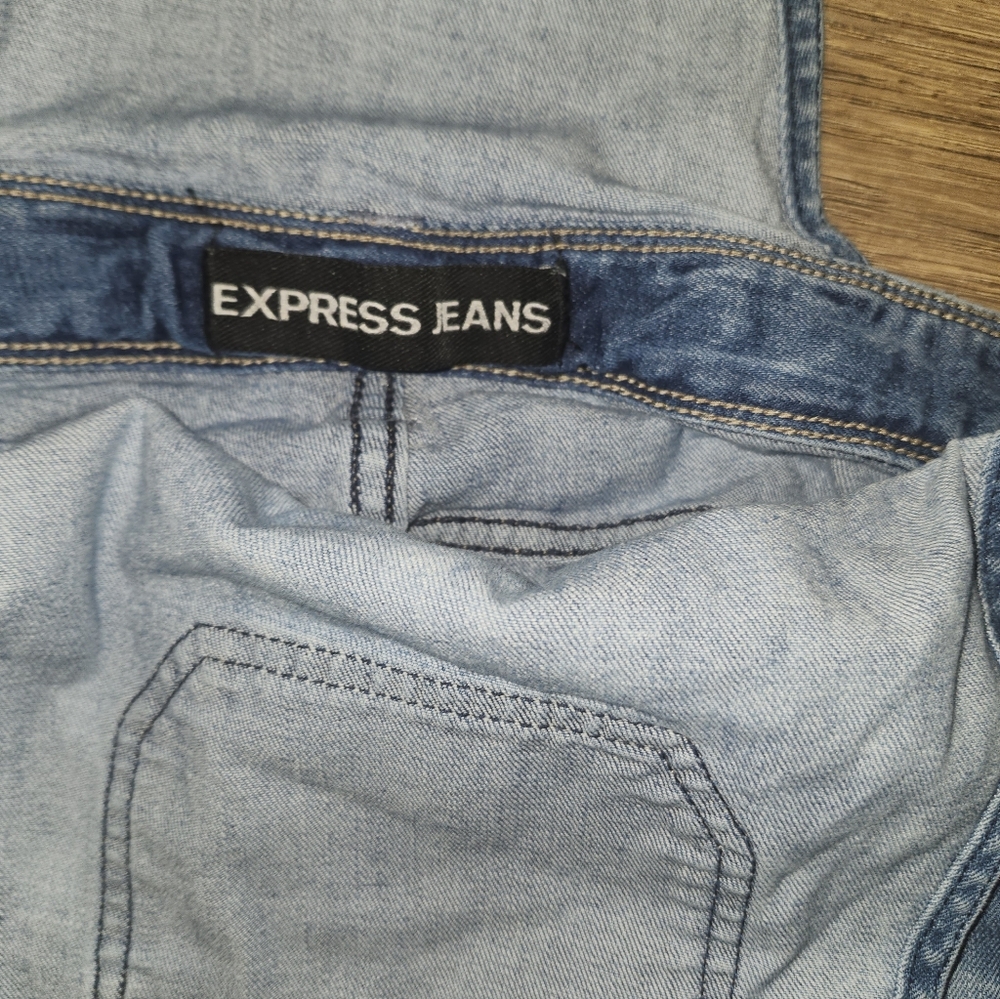 Express Women's Light Blue Denim Overalls - Picture 2 of 3